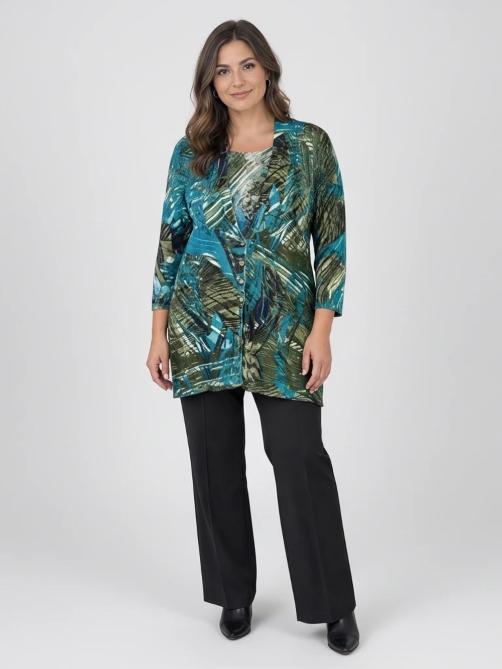 NIC+ZOE Abstract Print Linen-Blend Button-Front Cardigan Women’s Large NWT
